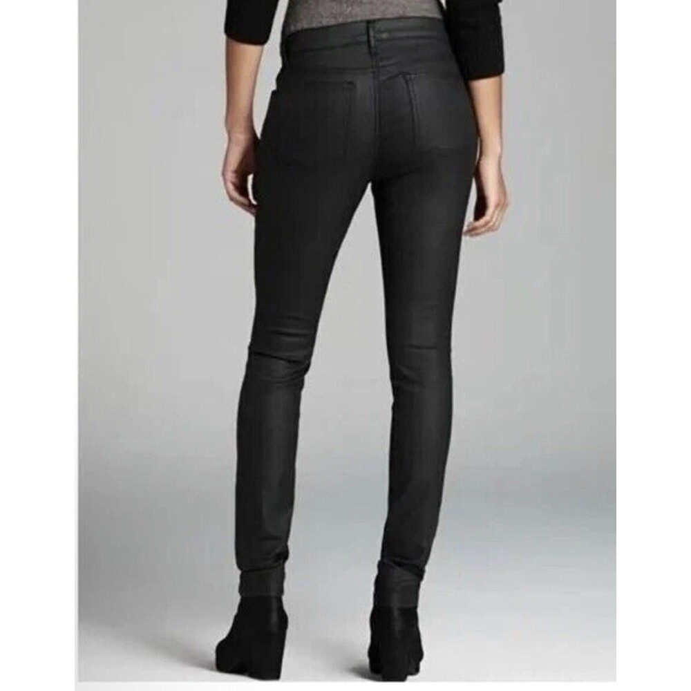 Eileen Fisher Women Sz 6 Black Coated Waxed Organic Cotton Skinny Jean Stretch - Picture 2 of 16